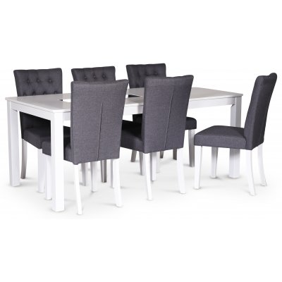 Milla spisegruppe; spisebord, 180x90 cm med 6 gr Crocket spisestoler