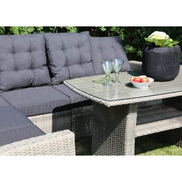 Orlando hjørnesofa med høy rygg (justerbar) inkludert spisebord - Grå kunstrotting Orlando hjørnesofa med høy rygg (justerbar) inkludert spisebord - Grå kunstrotting