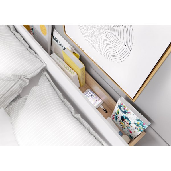 Dentro 140 x 200 cm seng med oppbevaring - Hvit/stirling eik Dentro 140 x 200 cm seng med oppbevaring - Hvit/stirling eik