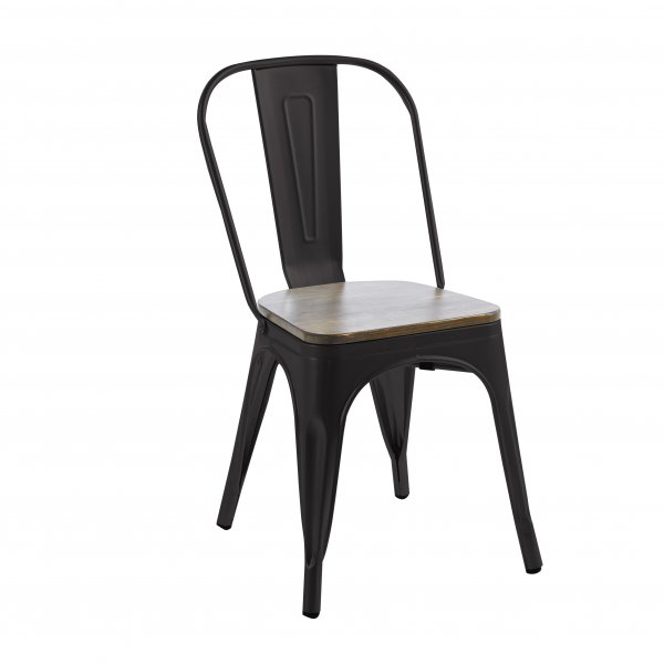 Iris spisestuestol i svart metall med tresete Iris spisestuestol i svart metall med tresete