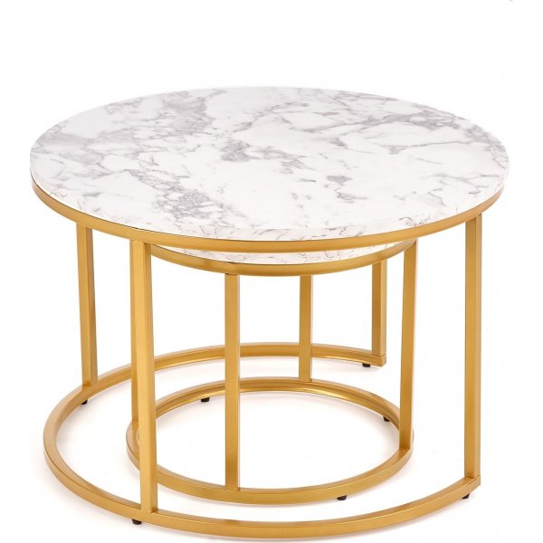 Ruffo salongbord 38/60 cm - Hvit marmor/gull