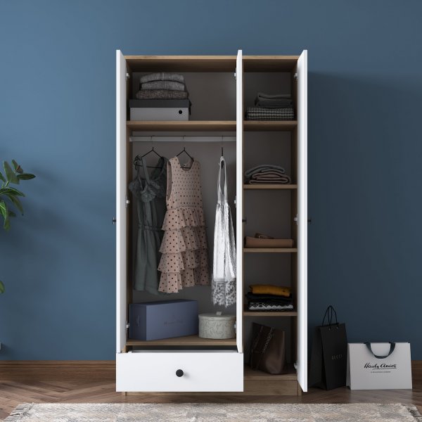 Mendy garderobeskap 90 cm - Valnøtt/hvit Mendy garderobeskap 90 cm - Valnøtt/hvit