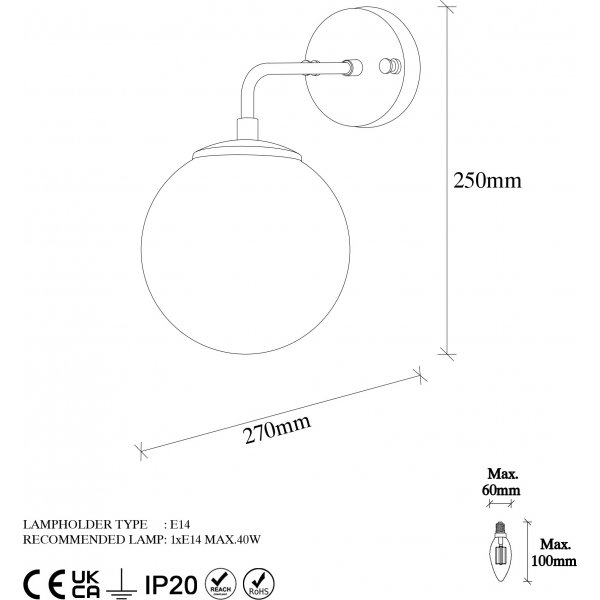 Viran vegglampe 10895 - Vintage/hvit