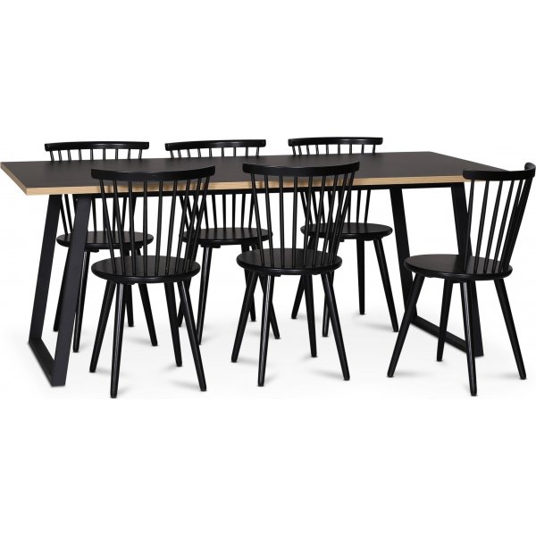 Edge 3.0 spisegruppe 190x90 cm inkludert 6 stk. svarte Castor pinnestoler - svart hytrykkslaminat (HPL)
