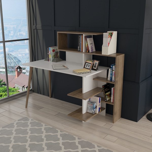 Uzay skrivebord 141,8x60 cm - Valnøtt/hvit Uzay skrivebord 141,8x60 cm - Valnøtt/hvit