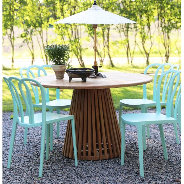 Spisegruppe Salt teak: Teakbord rundt 120 cm inkludert 4 stk. Bally stoler