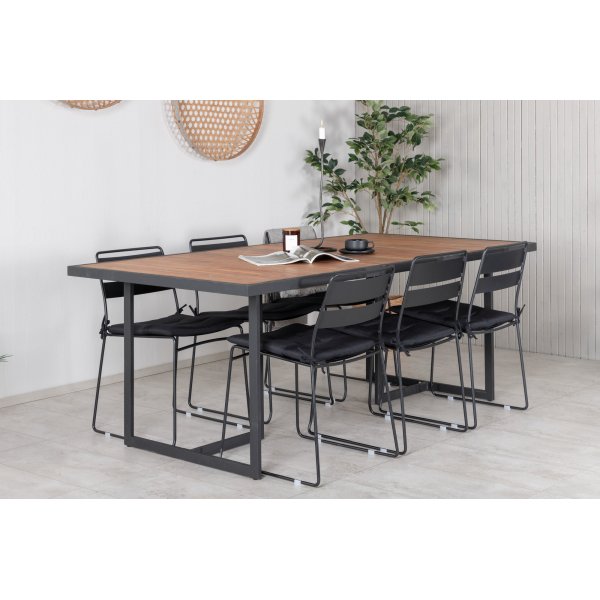 Khung uteservering sett med 6 Line stoler - Sort