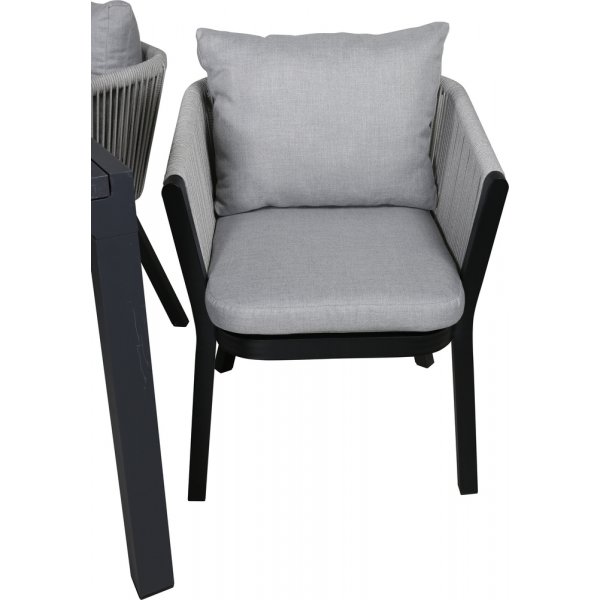 Marbella uteservering sett med 4 Virya stoler - Svart/Grå Marbella uteservering sett med 4 Virya stoler - Svart/Grå