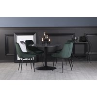Plaza spisegruppe, marmorbord med 4 st Theo fløyelstoler - Grønn/Grå/Svart Plaza spisegruppe, marmorbord med 4 st Theo fløyelstoler - Grønn/Grå/Svart