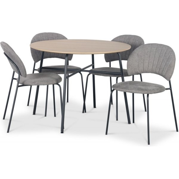 Tofta spisegruppe 100 cm bord i lyst tre + 4 stk Hogrn gr stoler