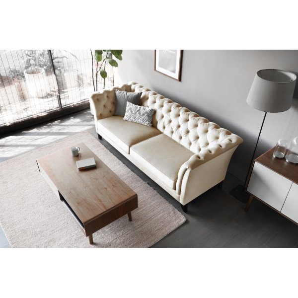 Milton Chesterfield 3-seter sofa - Beige fløyel Milton Chesterfield 3-seter sofa - Beige fløyel