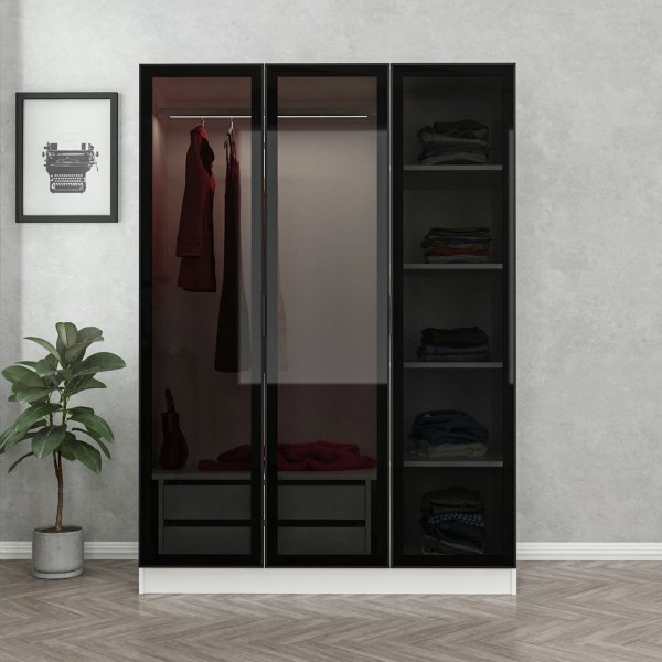 Cavolo garderobeskap 135 cm - Hvit/svart Cavolo garderobeskap 135 cm - Hvit/svart