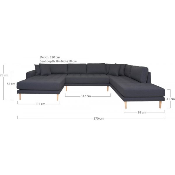 Lido U sofa med pen finish - Mrkegr