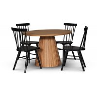Cleo spisegruppe, rundt bord 110 cm, inkludert 4 stk. svarte Orust pinnestoler - Oljet eikefiner Cleo spisegruppe, rundt bord 110 cm, inkludert 4 stk. svarte Orust pinnestoler - Oljet eikefiner