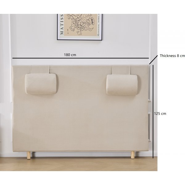 Aln glatt sengegavl med nakkeputer 180 x 125 cm - Beige