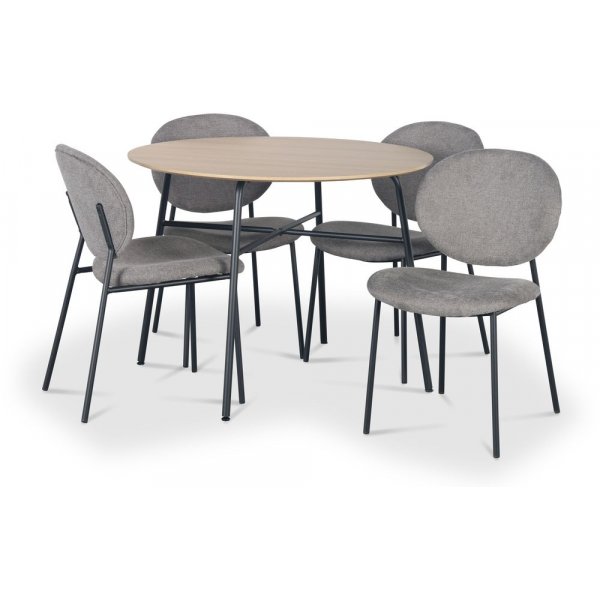 Tofta spisegruppe 100 cm bord i lyst tre + 4 stk. Tofta gr stoler
