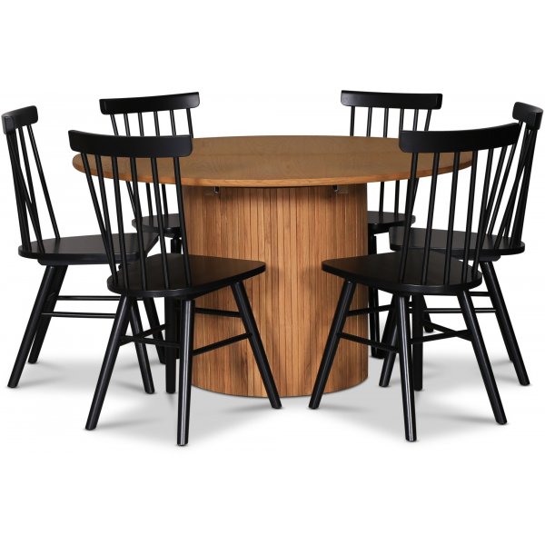 Nova spisegruppe, uttrekkbart spisebord 130-170 cm inkl. 6 stk Orust sorte utkragingsstoler - Oljet eik + 6.00 x Serviettringer