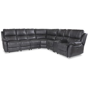 Enjoy recliner-hjrnesofa - 6-seter (el) i grtt kunstskinn (modell V)