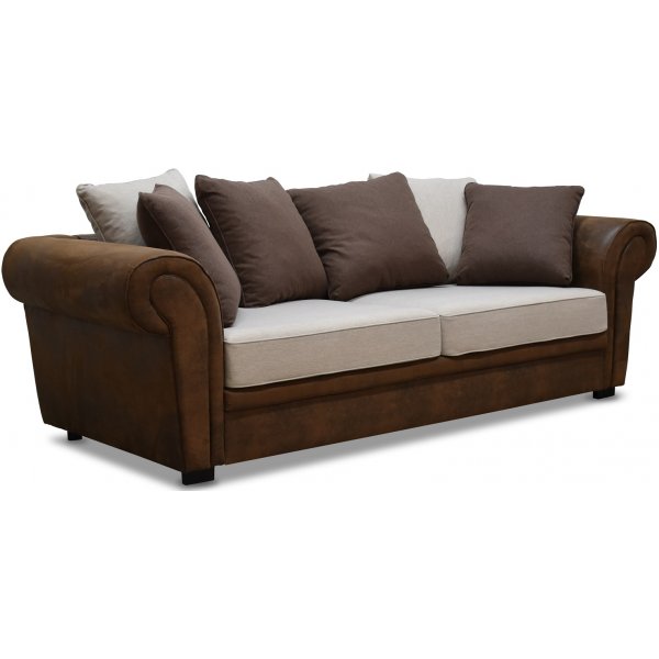 Delux 3-seters sofa med konvoluttputer - Brun/Beige/Vintage Delux 3-seters sofa med konvoluttputer - Brun/Beige/Vintage
