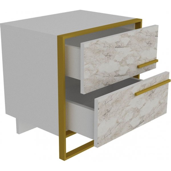 Polka nattbord - Gull/hvit