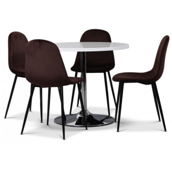 Tiana spisegruppe, rundt spisebord med 4 stk Carisma fløyelsstoler - Hvit/Bordeaux Tiana spisegruppe, rundt spisebord med 4 stk Carisma fløyelsstoler - Hvit/Bordeaux