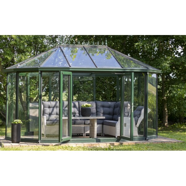 Lingen�s utegruppe hj�rnesofa med bord - Beige kunstrotting