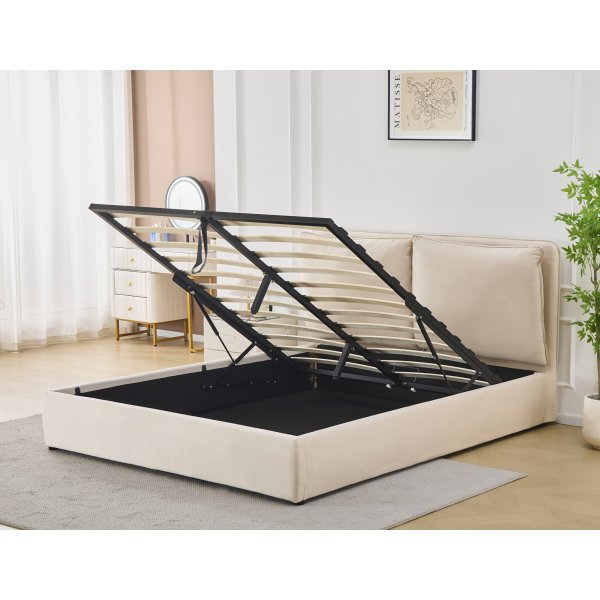 Lamica sengeramme med sengegavl og oppbevaring 160 x 200 cm - Beige Lamica sengeramme med sengegavl og oppbevaring 160 x 200 cm - Beige