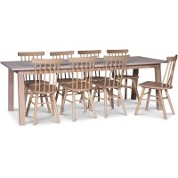Saltsjö spisegruppe, 240 cm, inkludert 8 stk. hvitoljede Orust pinnestoler - Hvitoljet eikefiner Saltsjö spisegruppe, 240 cm, inkludert 8 stk. hvitoljede Orust pinnestoler - Hvitoljet eikefiner