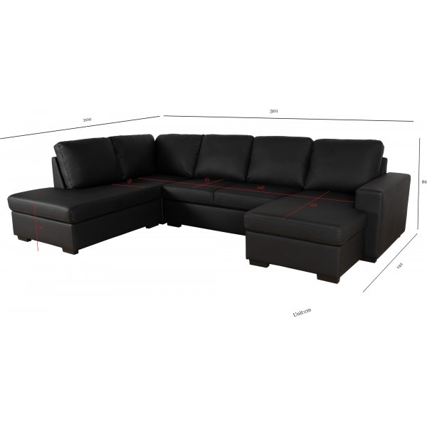 Solna U-sofa A3D - Resirkulert skinn + M?belrengj?ring