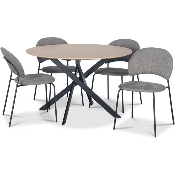Hogrn spisegruppe 120 cm bord i lyst tre + 4 stk Hogrn gr stoler