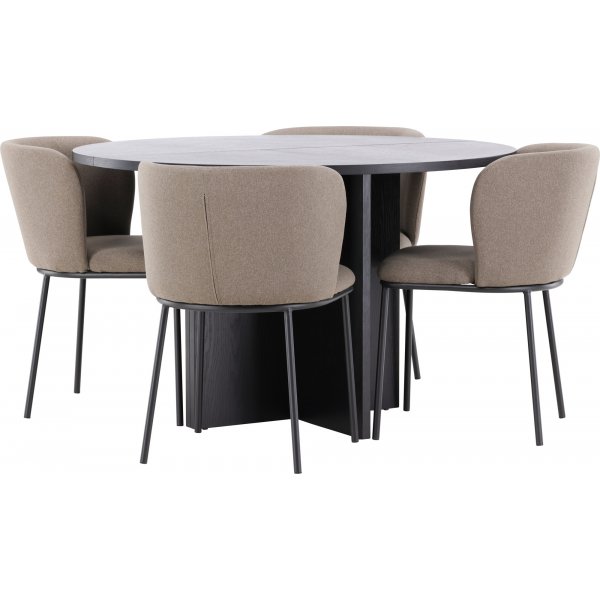 Spisebord Strada med 4 Edina stoler - Brun/svart + 4.00 x Stolpute Spisebord Strada med 4 Edina stoler - Brun/svart + 4.00 x Stolpute