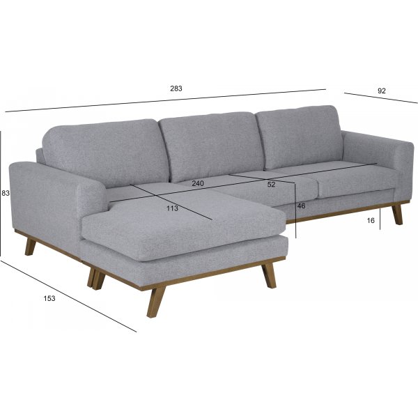 Sofa med vendbar divan grå 283 cm Sofa med vendbar divan grå 283 cm