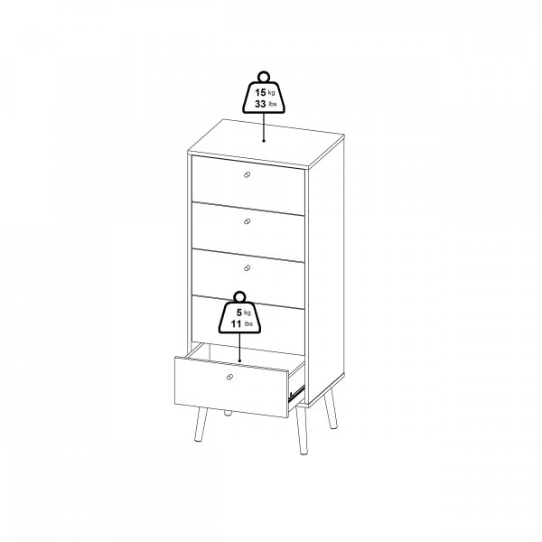 Bodo kommode med 5 skuffer - hvit