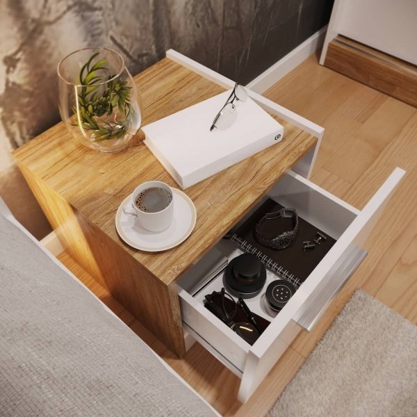 Dentro nattbord høyre - Hvit/stirling eik Dentro nattbord høyre - Hvit/stirling eik