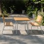 Mllan utegruppe i teak: 2 sofaer med spisebord 120x80 cm