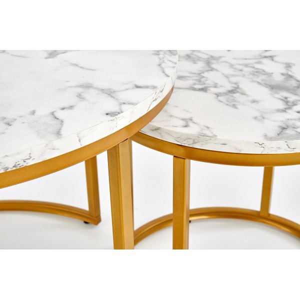 Ruffo salongbord 38/60 cm - Hvit marmor/gull