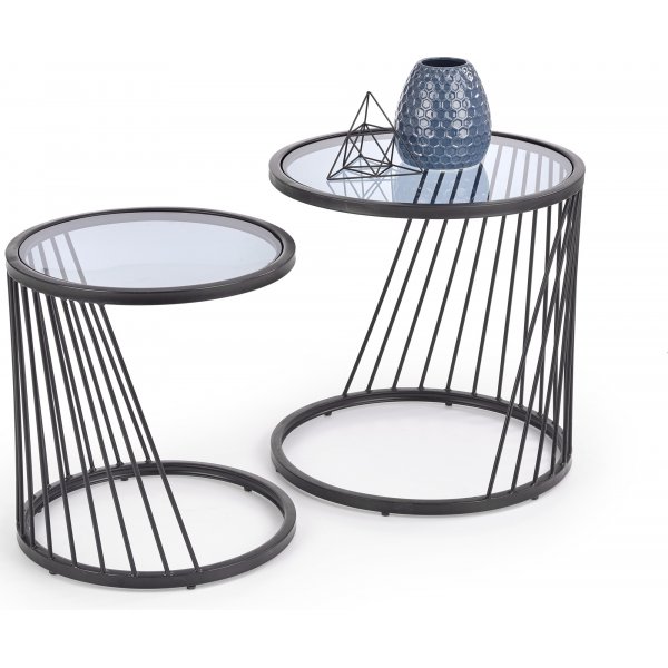 Ambani salongbord Ø42/50 cm - Røkt glass/sort Ambani salongbord Ø42/50 cm - Røkt glass/sort