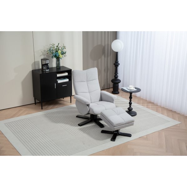 Duva recliner lenestol med fotskammel - Grtt stoff