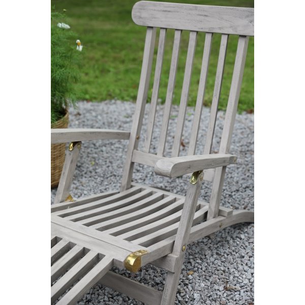 Salt dekkstol med innebygget fotsttte - Gr teak + Treolje til mbler