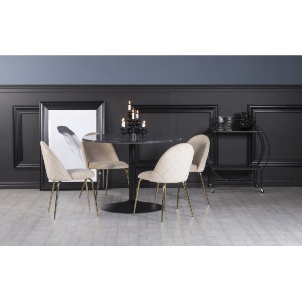 Plaza spisegruppe, marmorbord med 4 st Plaza flyelstoler - Beige/Gr/Svart
