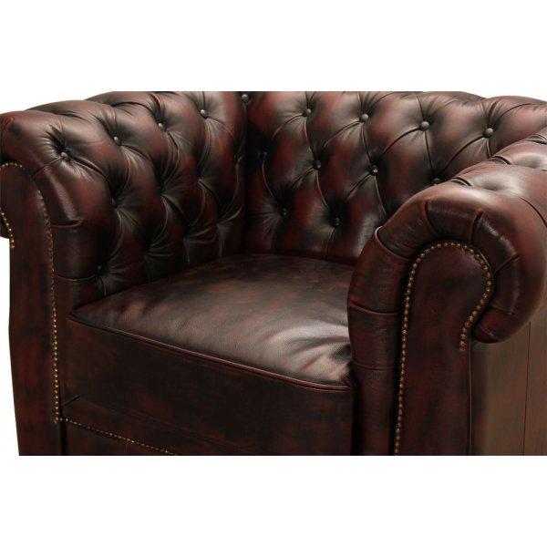 Dublin chesterfield lenestol - Oxblod skinn + Flekkfjerner for mbler
