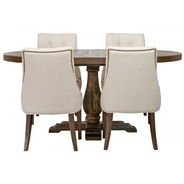 Spisegruppe: Lamier spisebord rundt - brun + 4 st Tuva Europa ver II stoler Spisegruppe: Lamier spisebord rundt - brun + 4 st Tuva Europa ver II stoler