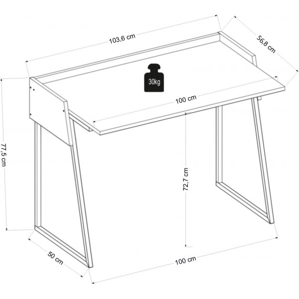 Ron skrivebord 103,6x56,8 cm - Antrasitt/eik