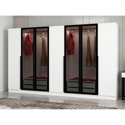 Cikani garderobe med speildrer, 315x52x210 cm - Hvit