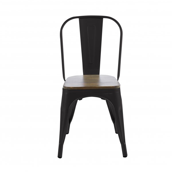 Iris spisestuestol i svart metall med tresete Iris spisestuestol i svart metall med tresete