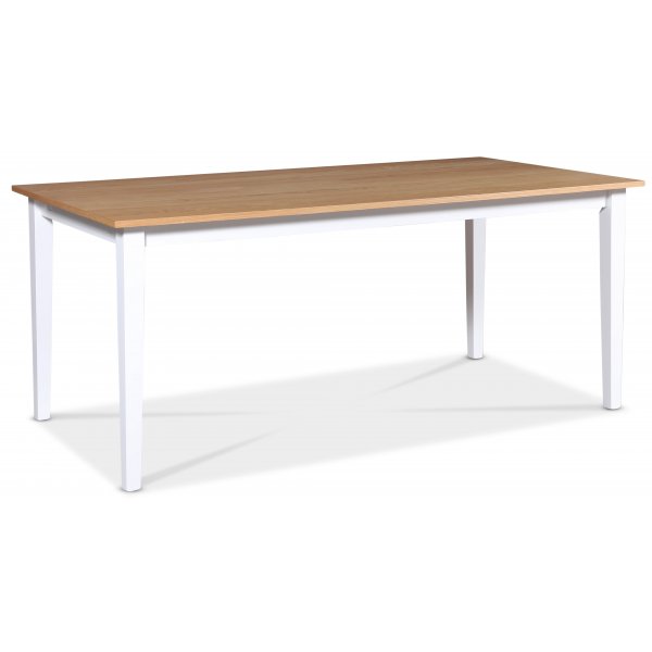 Fårö spisegruppe; spisebord 180x90 cm - Hvit / oljet eik med 6 Fårö spisestoler med ribber i ryggen, sete i grått stoff + 6.00 x Stolpute Fårö spisegruppe; spisebord 180x90 cm - Hvit / oljet eik med 6 Fårö spisestoler med ribber i ryggen, sete i grått stoff + 6.00 x Stolpute