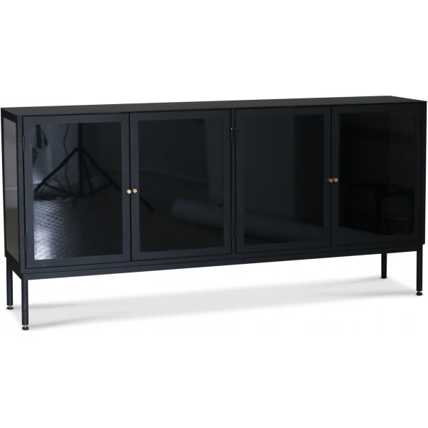Revel sidebord av plater, med 4 drer - Svart/tonet glass