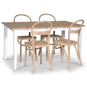 Fr spisegruppe; spisebord 140x90 cm - Hvit / oljet eik med 4 stk Danderyd No.16 stoler whitewash
