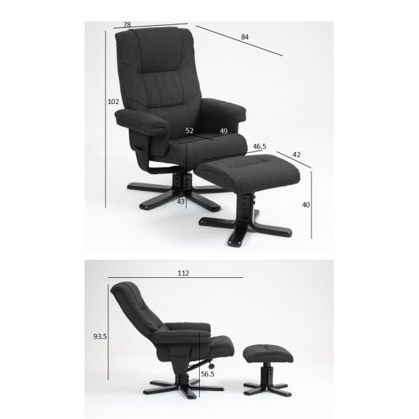 Oslo recliner lenestol med krakk - Cortinna svart Oslo recliner lenestol med krakk - Cortinna svart