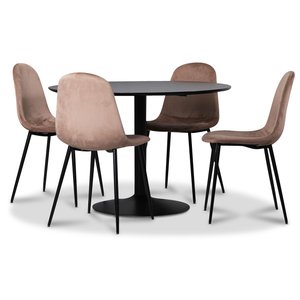 Seat spisegruppe, spisebord med 4 stk Carisma flyelsstoler - Svart/Korall